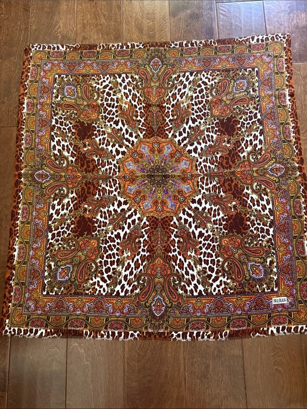 Vintage Bill Blass Leopard Mandala Animal Print Paisley Baroque Boho Chic Scarf